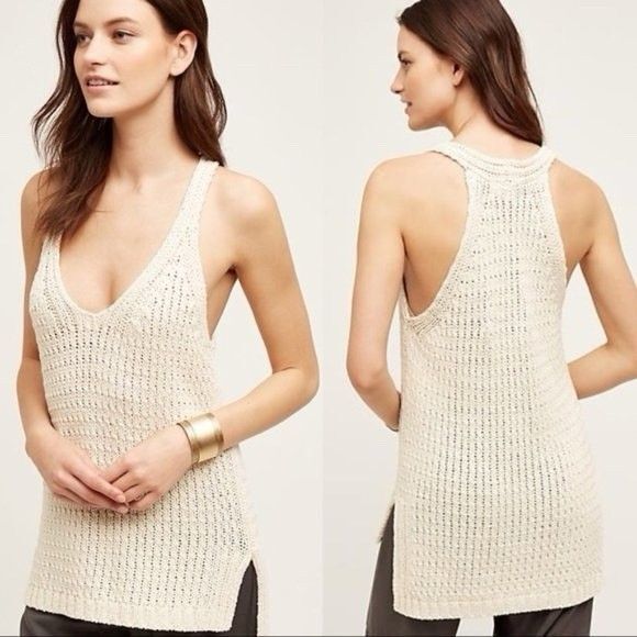 Moth Tops - Anthropologie Moth Sweater Tank Women S Cream High Neck Racerback High-Low **